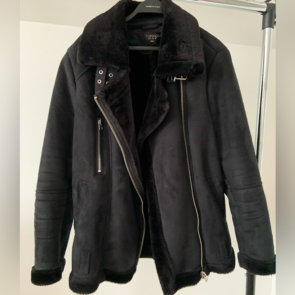 EUC Topshop Faux Suede Moto Jacket with Fur Lining Size US 8